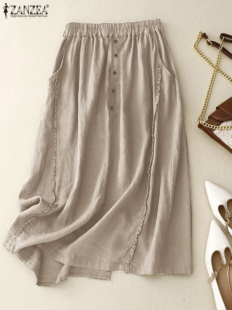 Модные хлопковые юбки 2024 ZANZEA винтажные женские осенние повседневные свободные с