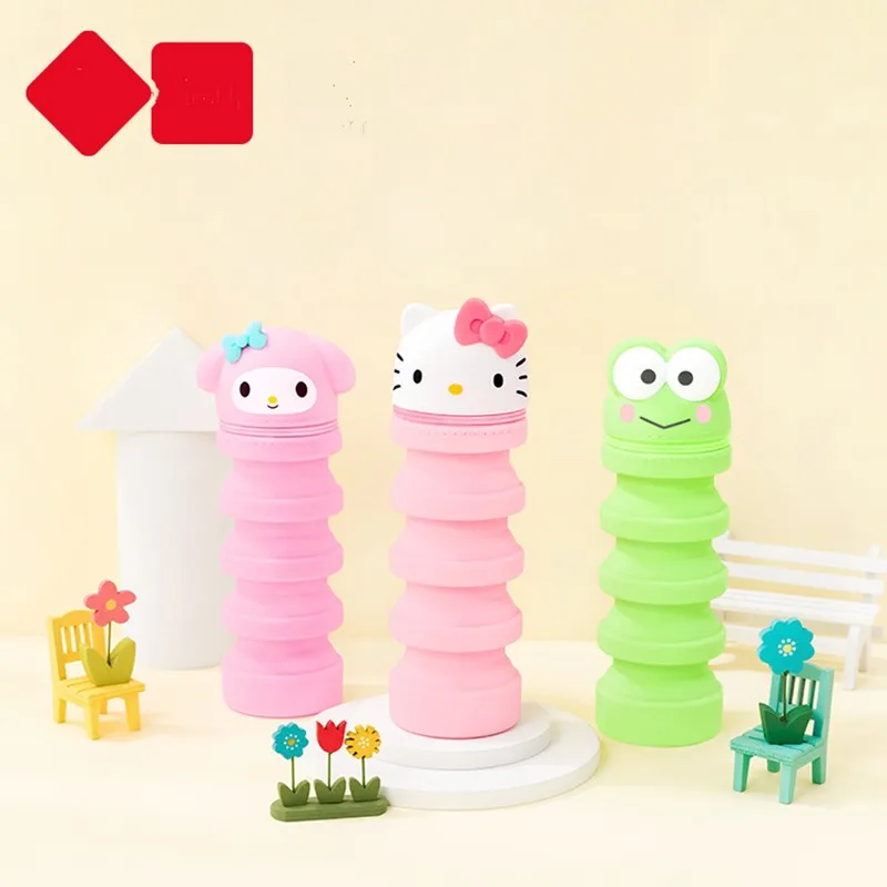 

New Sanrio zipper pencil bag my melody cinnamon student stationery telescopic silicone stationery box pen storage box gift