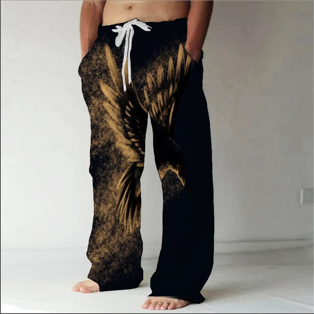 

2022 Spring Autumn New Fashion Cool 3d Digital Printing Drawstring Men's Pants Casual Straight Hip Hop Loose Pants