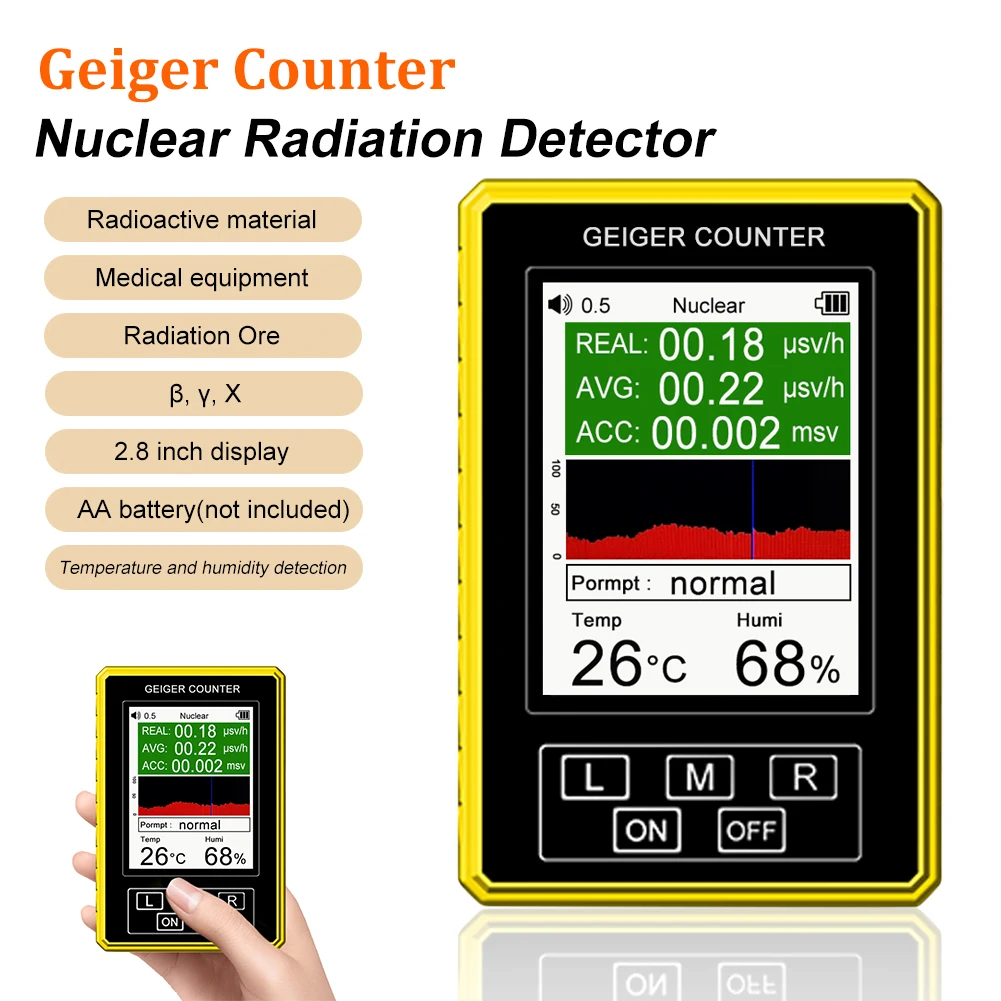 

Счетчик Гейгера, персональный дозиметр с ЖК дисплеем для измерения влажности и температуры