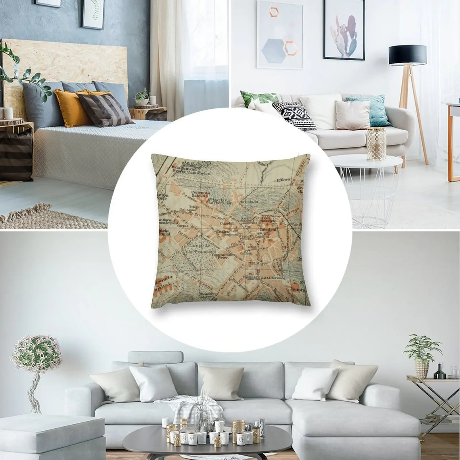 Винтажная карта Испаніи Oviedo (1913) Декоративная подушка Подушка Осеннее украшение