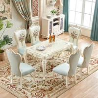 european style dining table and chair combination modern simple pearly white solid wood dining table small sized rectangular tab