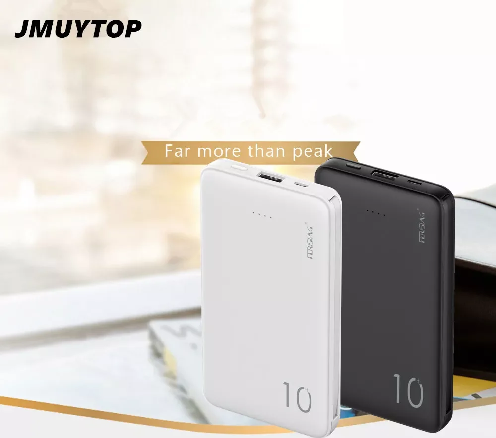 

NEW JMUYTOP Power Bank 10000mAh USB With 3in1 Cable Portable Charger PowerBank External Battery For iPhone