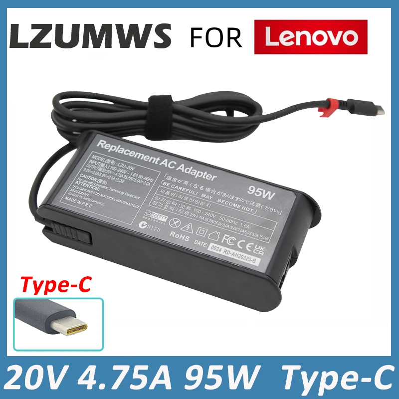 

20V 4.75A 95W USB-C TYPE C Replacement AC Laptop Charger Adapter For Lenovo ThinkPad Y740S Y9000X X1 ADLX95YLCC3A 02DL130