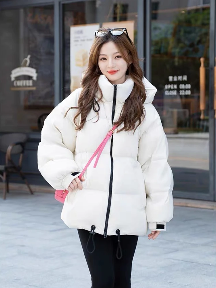 Свободный пуховик с капюшоном средней длины толстый 90 утиный пух теплая