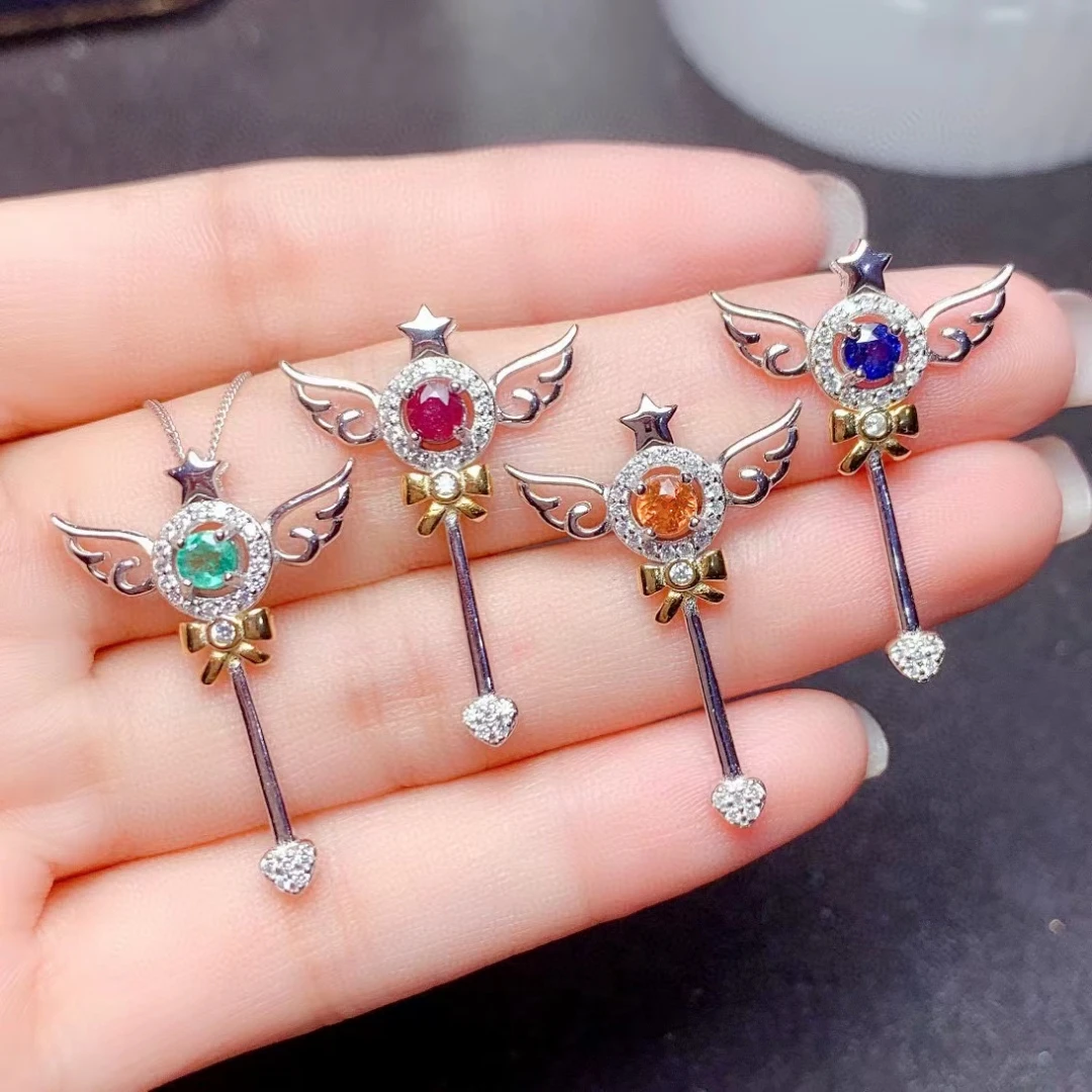 

MeiBaPJ Natural Emerald/Ruby/Garnet/Sapphair Pendant Necklace with Certificate 925 Pure Silver Fine Wedding Jewelry for Women