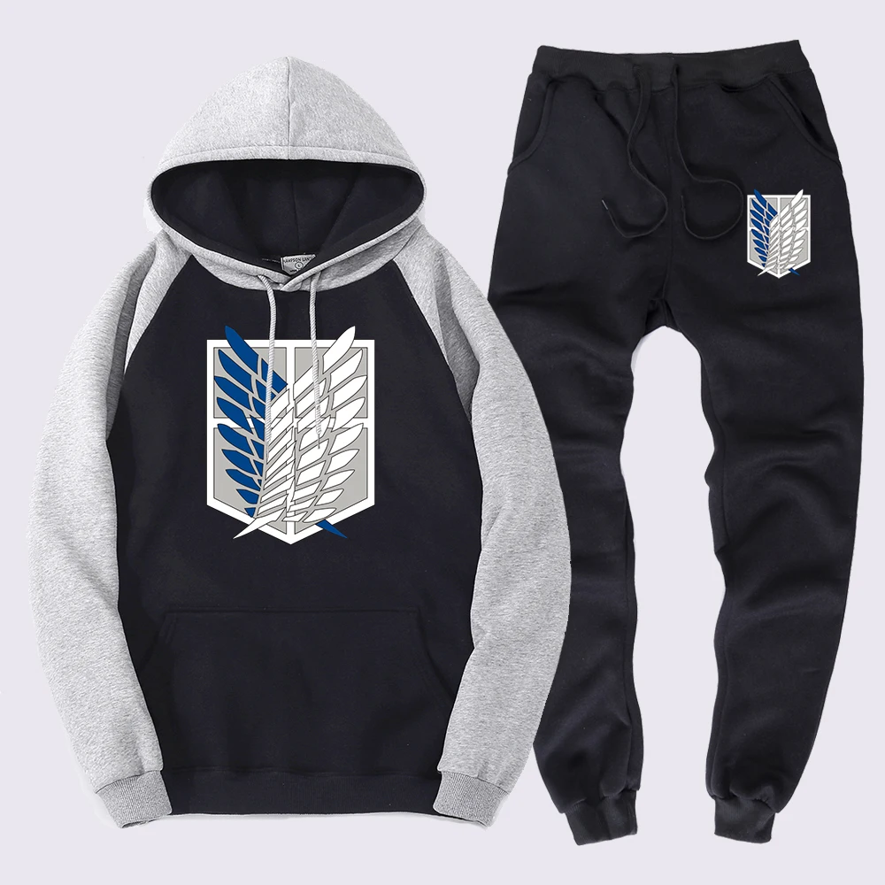 

Anime Attack On Titan The Wing Of Liberty Men Hoody Shoulder Drop Sportswears Fashion Hooded Sweatshirt Autumn Pocket Outfit Set