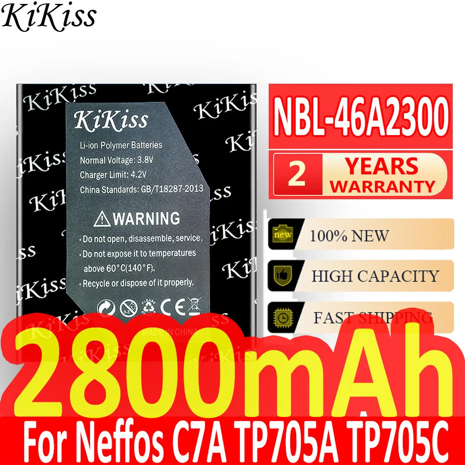 

KiKiss for Neffos C7A TP705A TP705C Mobile Phone Battery NBL-46A2300 NBL46A2300 2800mAh Batteries + Track NO