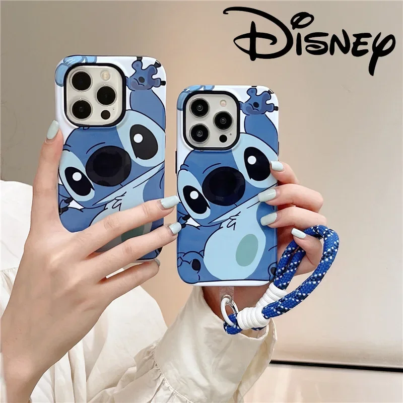 

Disney Stitch Mobile Phone Case Anime Cartoon Lilo & Stitch Anti-fall Dust-proof Soft Cover Case with Lanyard for IPhone 15 14