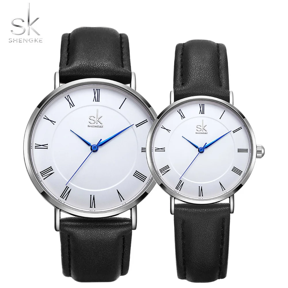 

Shengke Lovers Watches Set Quartz Wrist Watch for Men and Women Simple Leather Band Saat Reloj Mujer Hombre Couple Watch