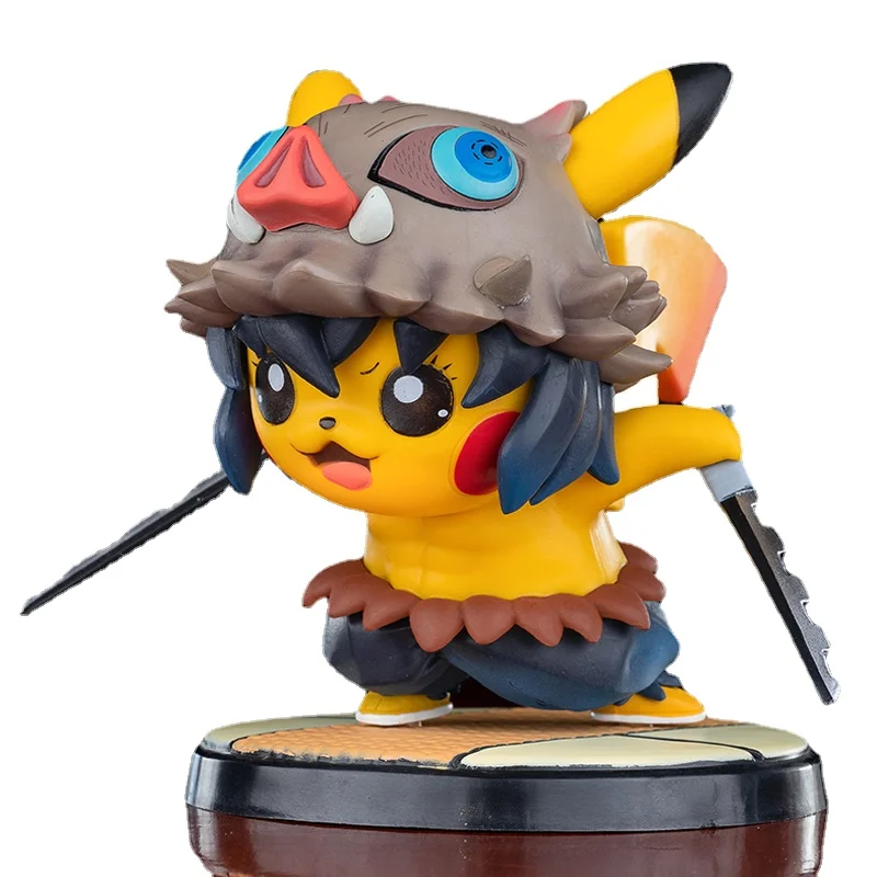 

TAKARA TOMY Anime Pokemon 15cm Pikachu COS Demon Slayer Hashibira Inosuke Figure model car decoration doll Model PVC