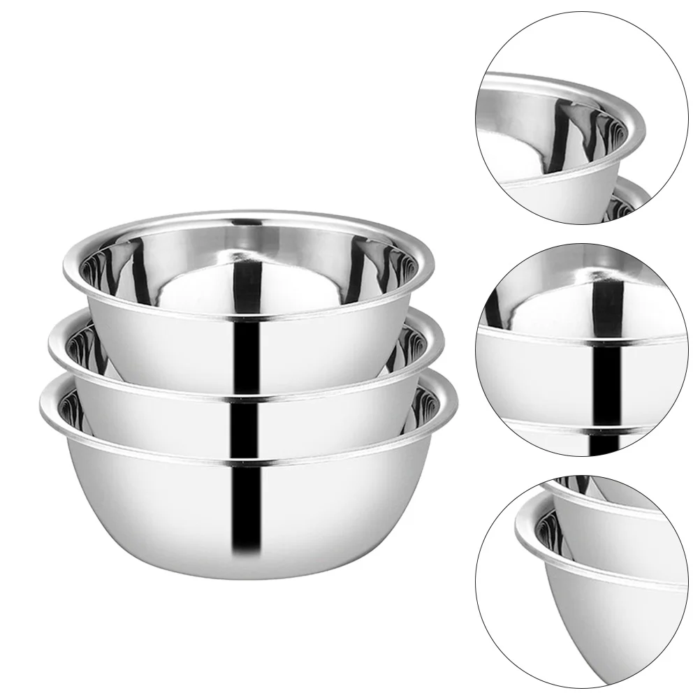 

3 Pcs Stainless Steel Pot Bakeware Food Container Home Storage Basin Metal Bowl Mixing Bowls Soup Fruit Washing Salad
