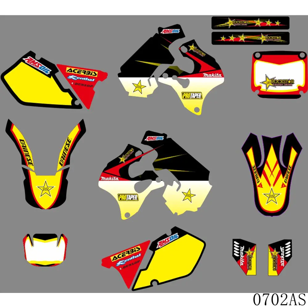 

Full Graphics Decals Stickers Motorcycle Background Custom Number Name For Suzuki RM 125 250 RM125 RM250 1996 1997 1998