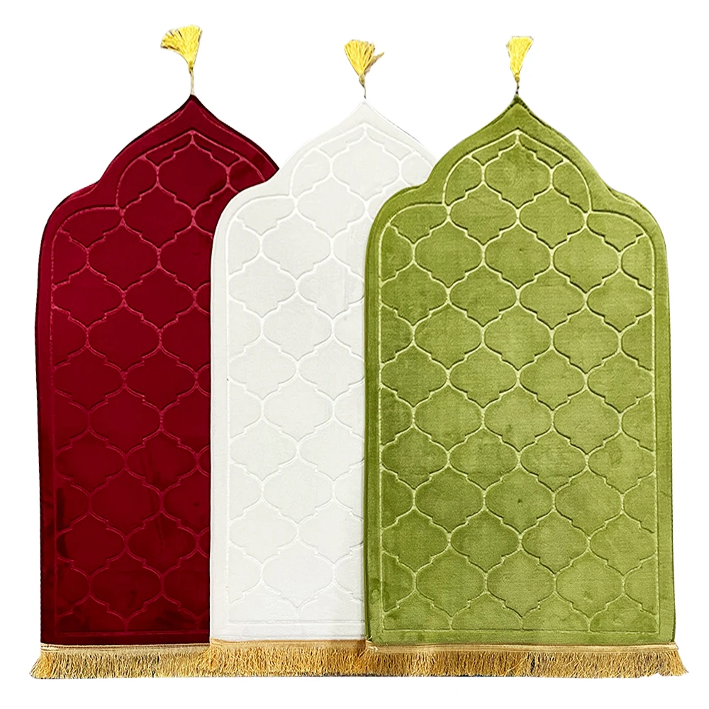 Prayer Mat for Muslim Ramadan Flannel Carpet Worship Kneel Embossing Floor Carpets Non-slip Soft Portable Travel Prayer Rug images - 6