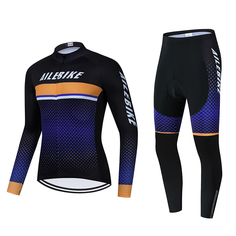 

2021 New AILEBIKE Cycling Jersey Set Summer Cycling Clothing Long Sleeve Men Bicycle Pants Road Bike Suit MTB Maillot Culotte