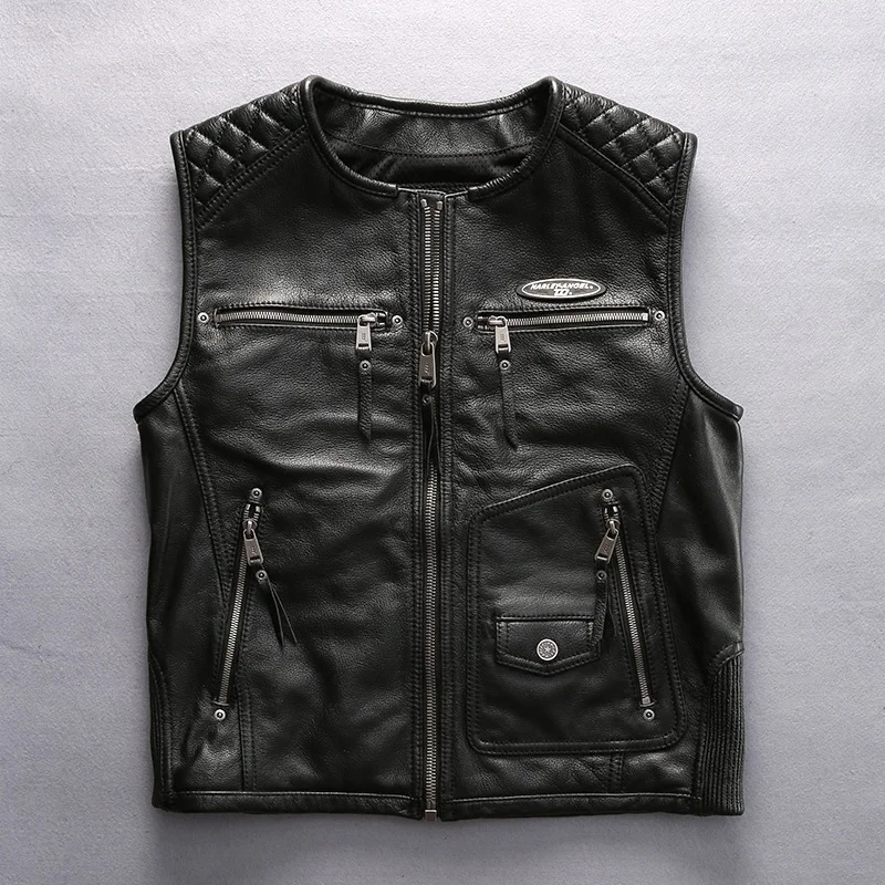 

HA-85 Super Motor Rider Mens Cow Leather Coat Genuine Cowhide Motorcycle Vest