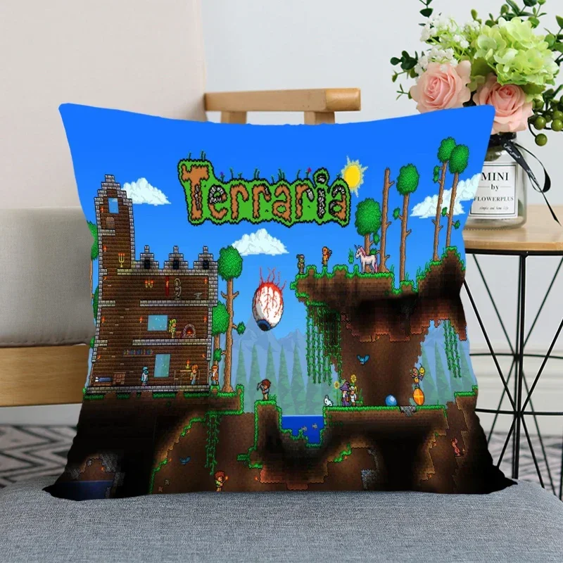 Фото Новая красивая наволочка Terraria в стиле аниме для спальни, искусственная наволочка, квадратный мягкий чехол №1