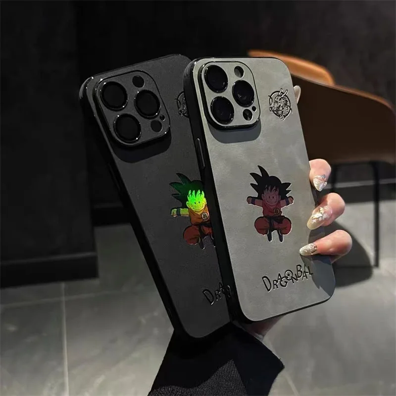 Фото Милый чехол для телефона с аниме Dragon Ball Laser для iPhone 11, 12, 13, 14, 15, 16 Pro Max Plus, кожаный чехол с тиснением из мультфильма Сон Гоку №3