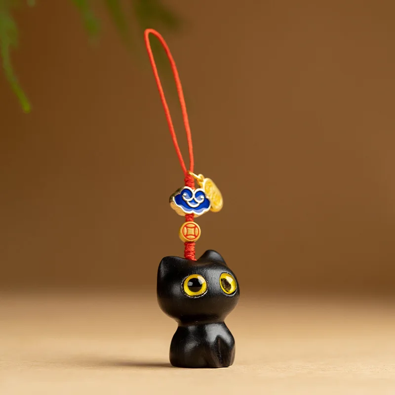 Брелок для ключей из сандалового дерева с изображением кота |