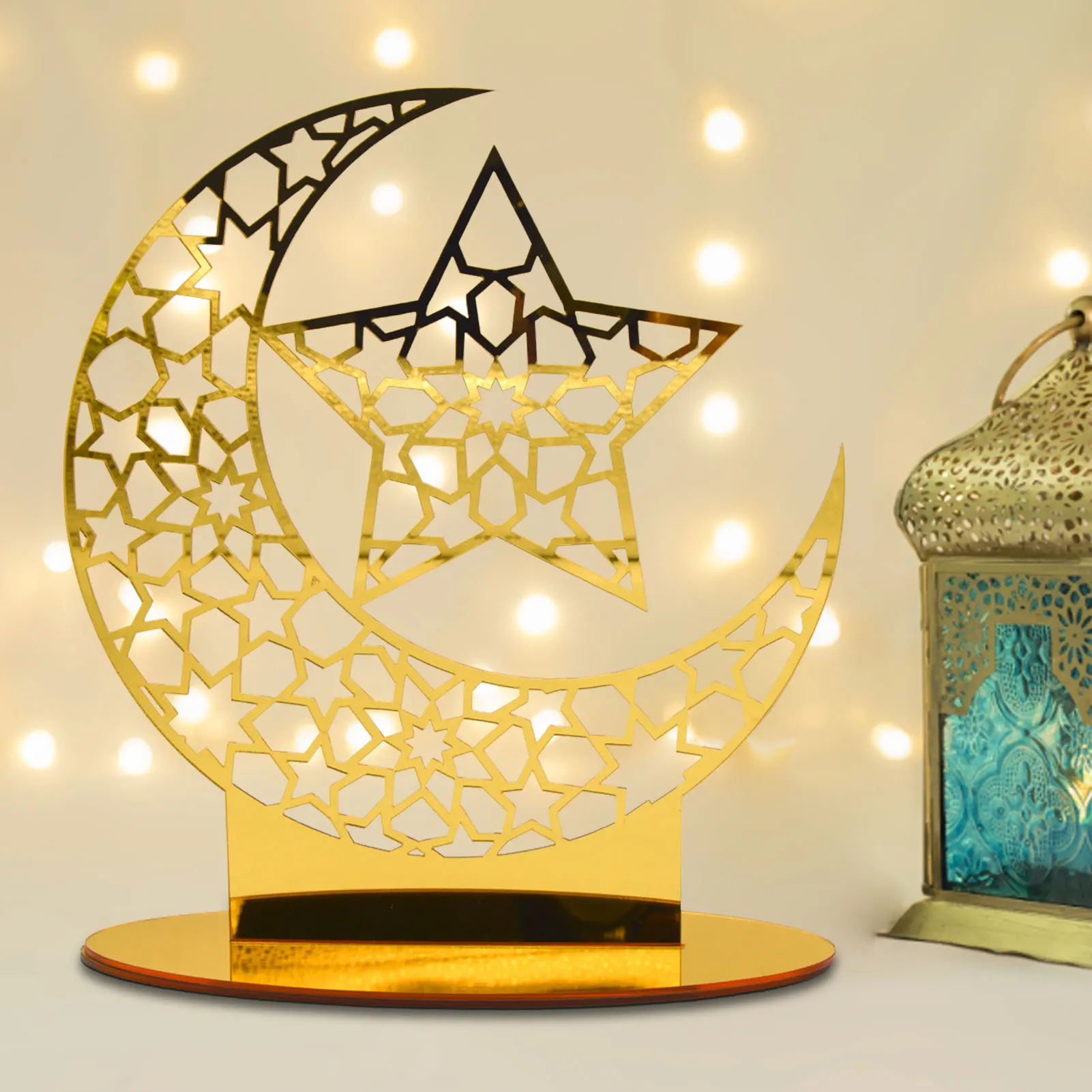 

Ramadan Mubarak Lamp Decorations Home Party Bedroom Eid Ornaments Golden Moon Star Present For Islamic Wall Table Decor