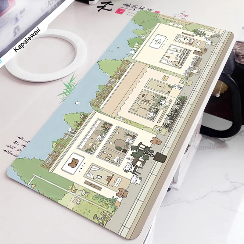

Mouse Pad Gamer Green Cute Plant Mousepad Kawaii Cat And Rabbit Cartoon Laptop Rug Keyboard Table Mat Deskpads Pc Mausepad 90x40