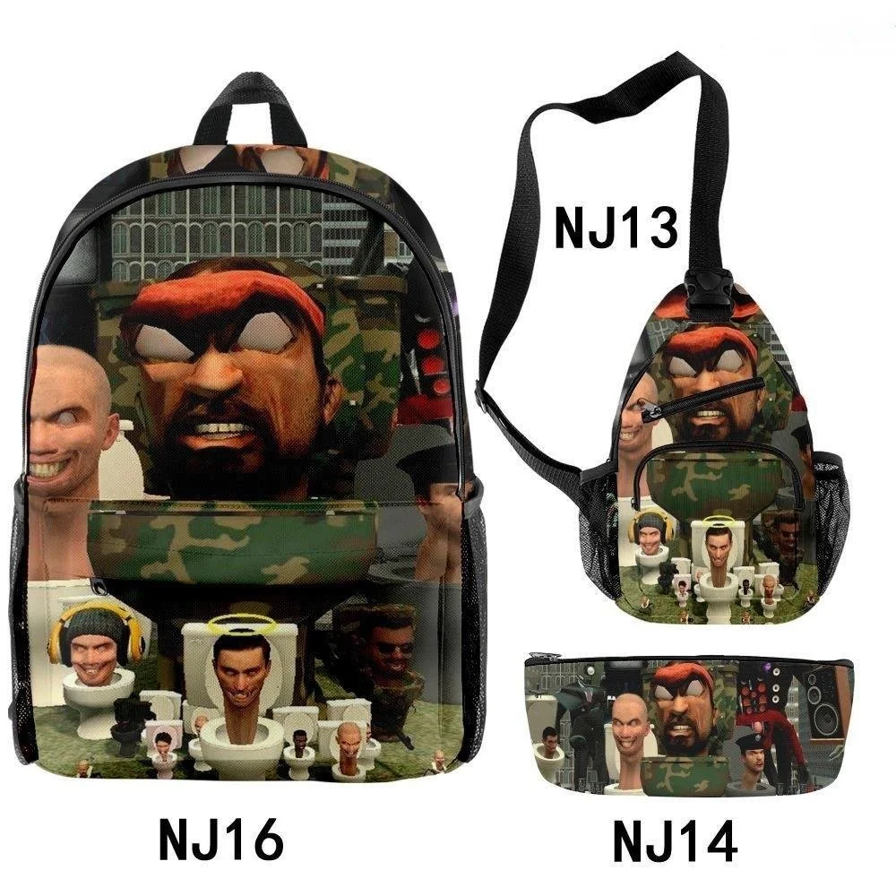 

1/3pcs Skibidi Toilet Backpack Crossbody Bag Pencilcase Set Horror Camcorderman Speaker Cartoon Anime Bags School Back For Kids
