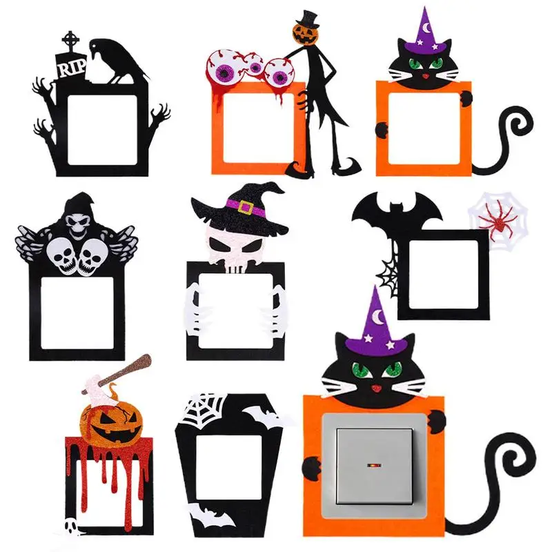 

Halloween Removable Switch Stickers 8pcs Light Switch Skeleton Wall Stickers With Spooky Witch Pumpkin Switch Protection Cover