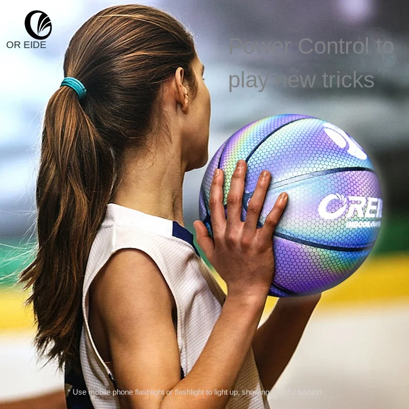 OREIDE Size 7 5 Night Light Basketball Training Game Indoor Outdoor Reflective Basketball Ball Holographic Glowing bsquetbol