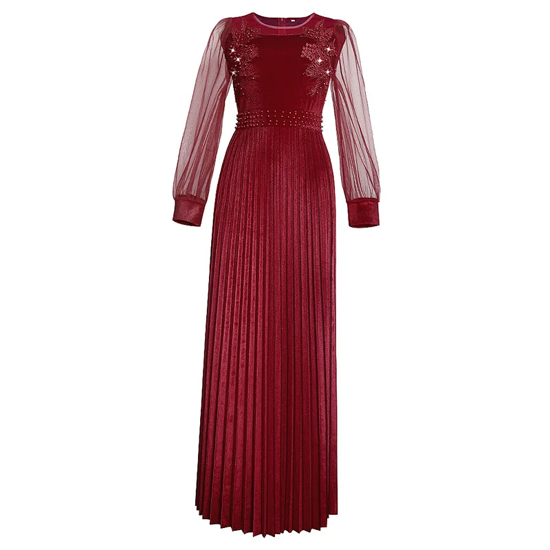 Fashion African Muslim Women Long Dress Bead Embroidery Noble Luxury Retro Evening Dress Arab Islamic Party Show Long Dress