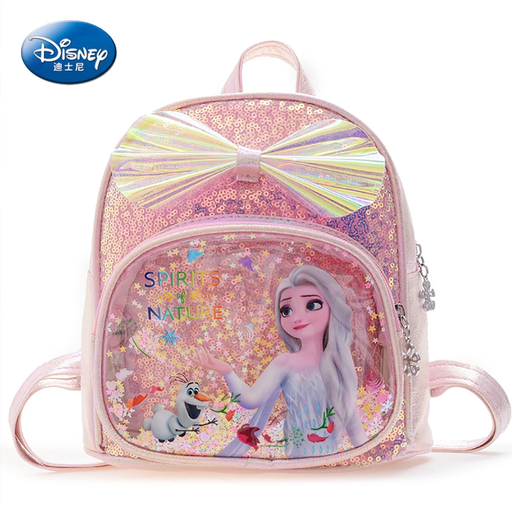 

Disney New Kids Fashion Shiny Cartoon Bags For Girls Elsa Princess Print Sequined Bow Backpack Children's Kindergarten Schoolbag
