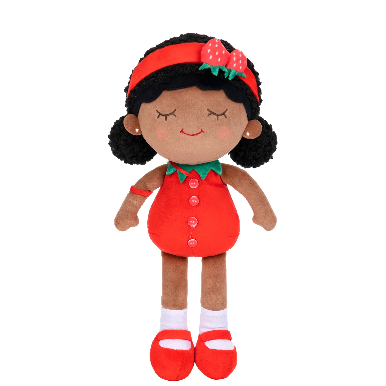 

Starpony 15" Plush Strawberry Girl Doll Kawaii Soft Baby Doll For Girls African American Ragdoll Plush Toy For Birthday Gifts