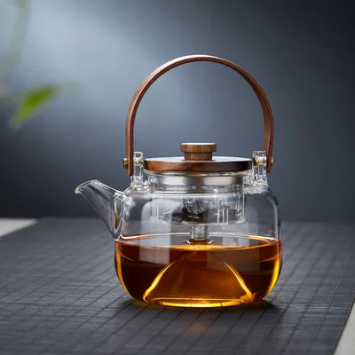 

Стеклянный чайник 1 л с двойным заварочным узлом и деревянной крышкой