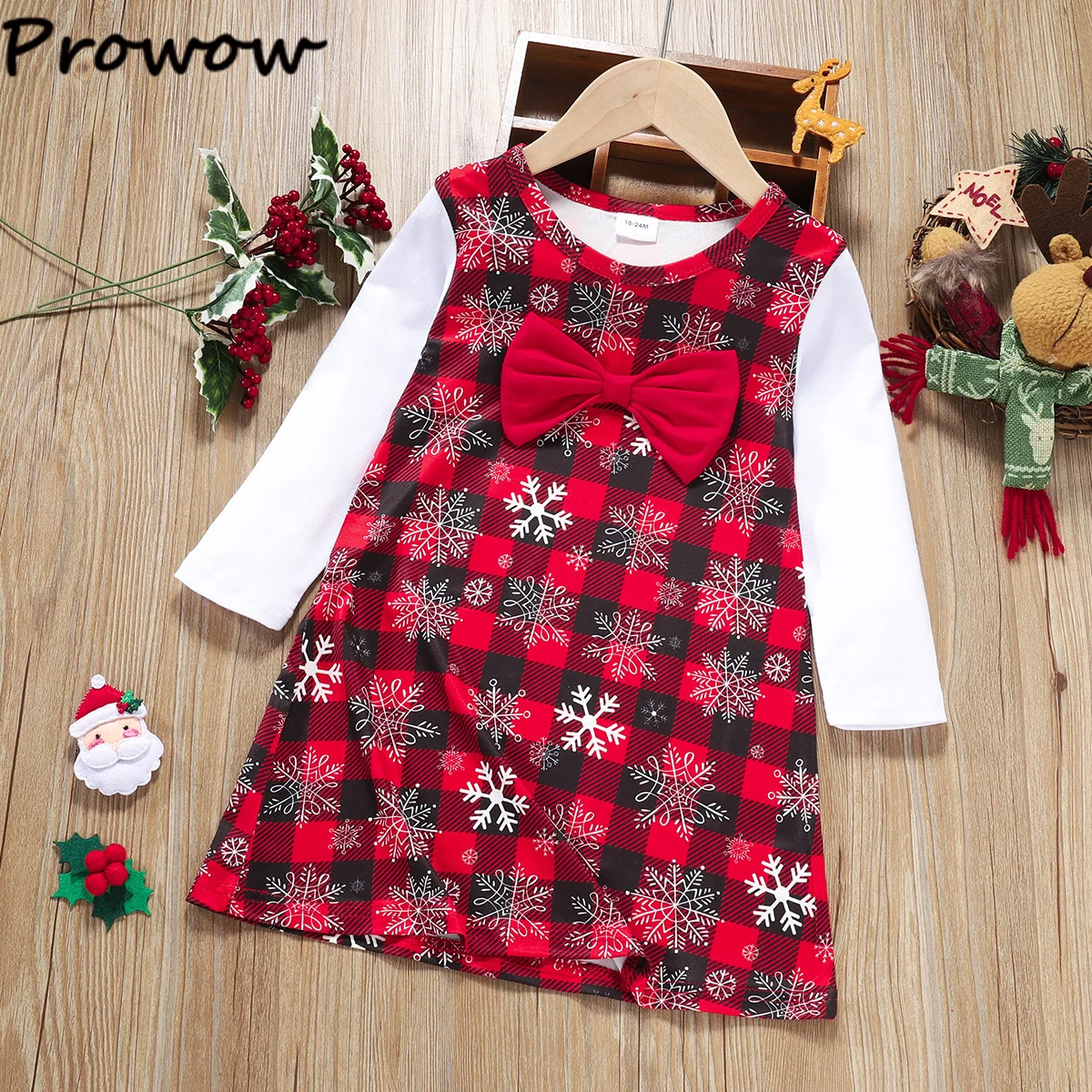 

Детское рождественское платье с бантом Prowow, красное платье с принтом снега, модная одежда для девочек на новый год, 2023