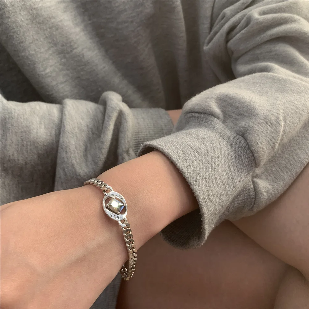 

FMILY Minimalist 925 Sterling Silver Hip Hop Micro Inlaid Zircon Bracelet Fashion Versatile Creative Jewelryfor Girlfriend Gifts