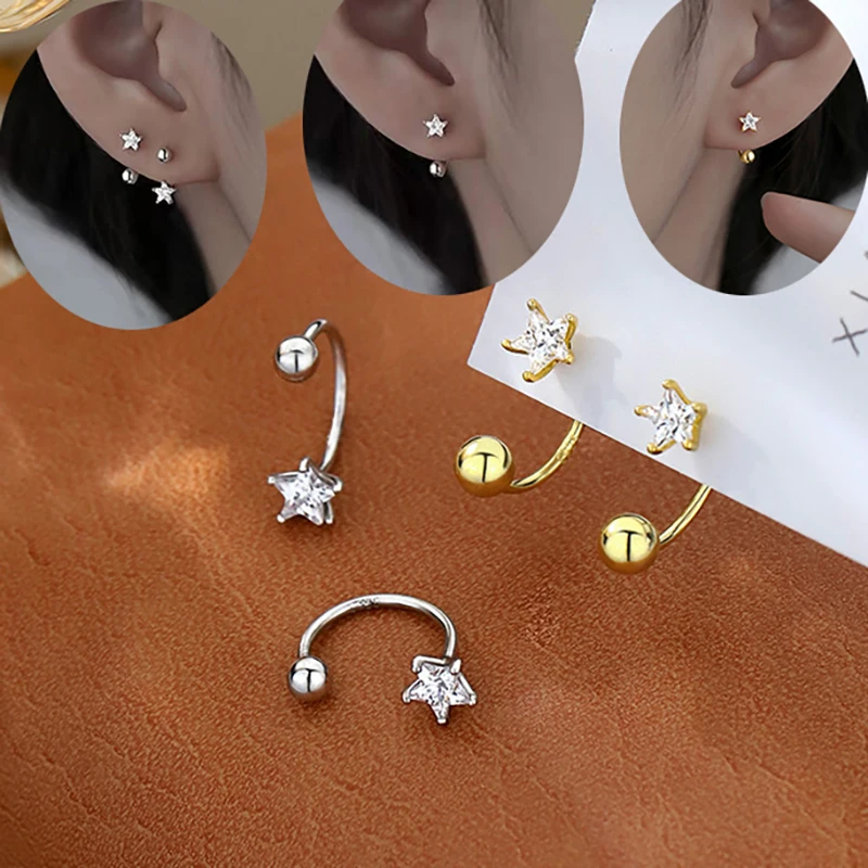 

Modern Women's Earrings 2023 Gold Color Minimal Crystal Star Ear Studs Korean Helix Studs Tragus Cartilage Piercing Jewelry