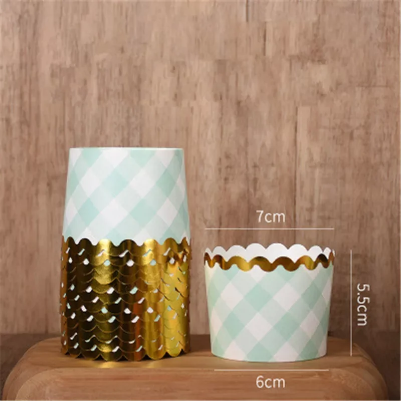 

NEW2023 Golden Green Striped Muffin Cupcake Paper Cups Oilproof Cupcake Liner Baking Case Wedding Partry Caissettes Muffin Cake