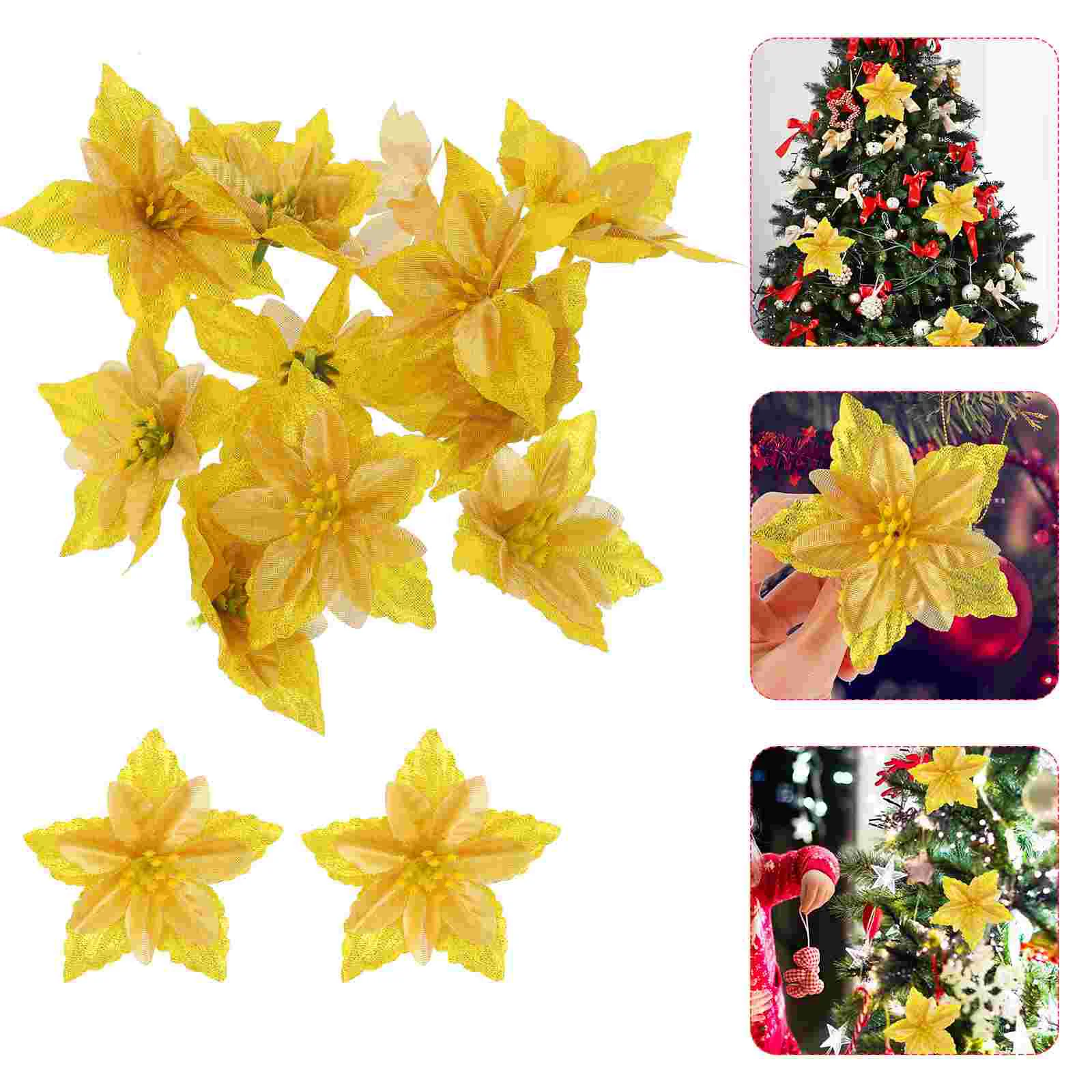 

Christmas Poinsettia Artificial Flowers Fake Outdoor Poinsettias Rose Tree Decors Flower Glitter Ornaments