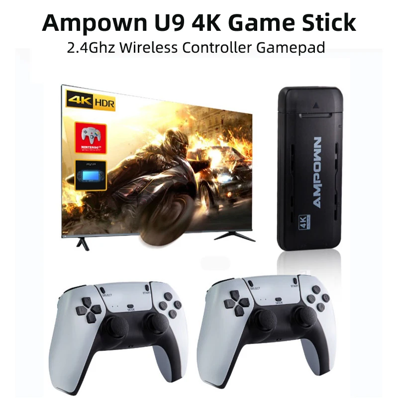 Беспроводная игровая консоль Ampown U9 4K PS PSP ретро 2 4 ГГц - Цена: 5896.27