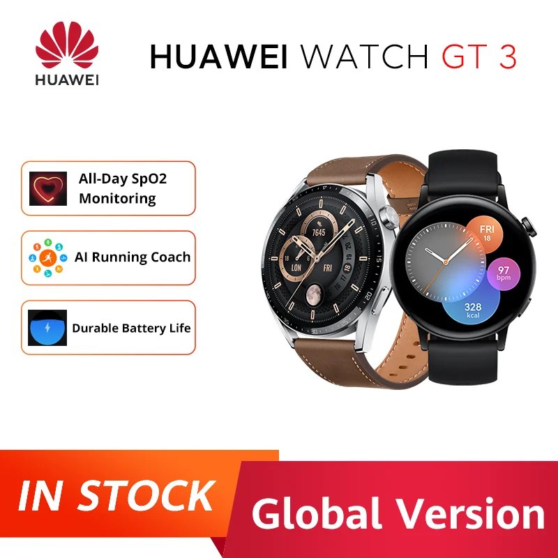 

Global Version HUAWEI WATCH GT 3 All-Day SpO2 Monitoring Battery Life Wireless Charging Accurate Heart Rate Monitoring GT 3