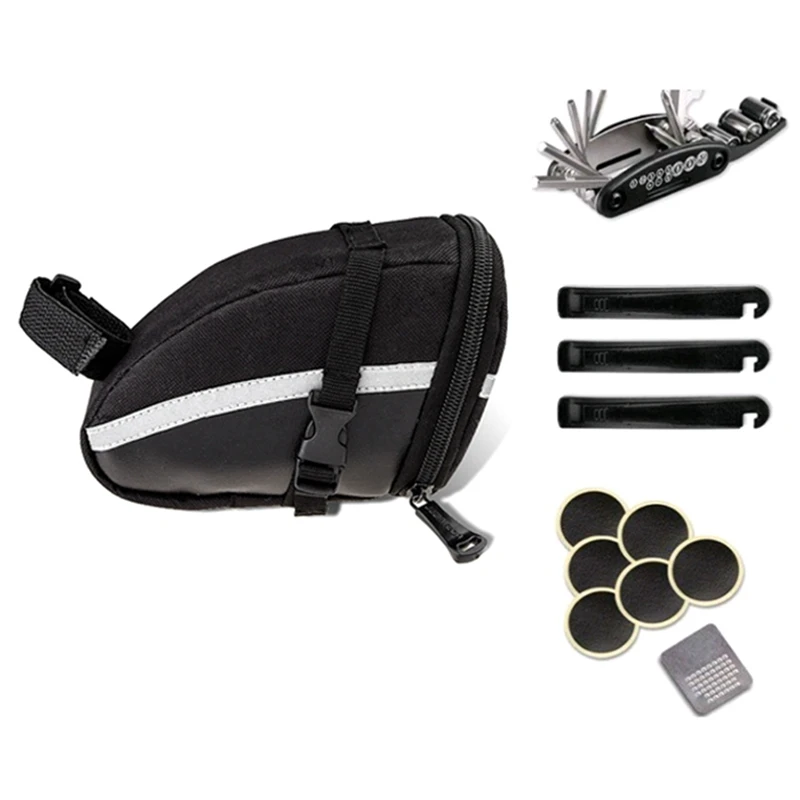 

HOT Bicycle Tail Bag MTB Road Bike Seat Cushion Bag Cycling Rear Seat Bag Glue-Free Tire Repair Tools Bicycle Repair Suits