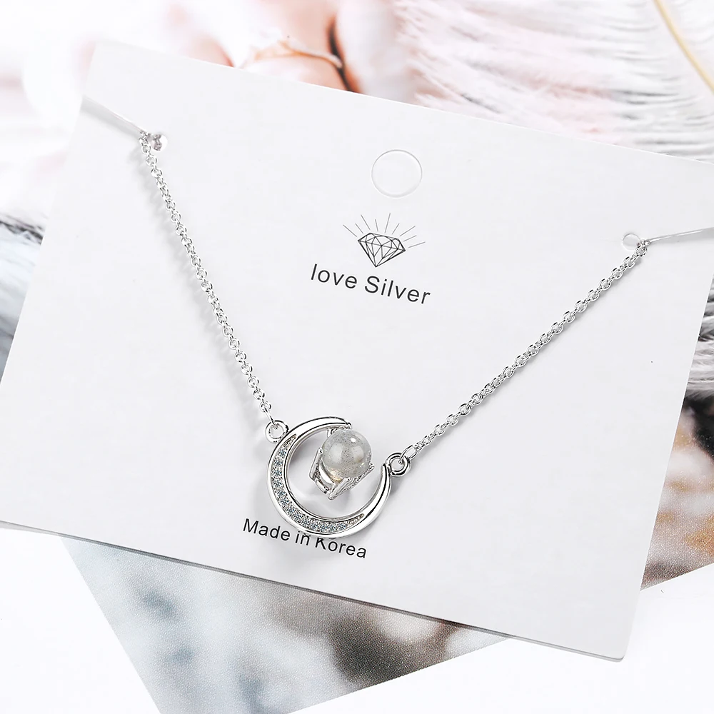 

Todorova Moonstone Strawberry Crystal Clavicle Chain Necklace Cubic Zircon Moon Pendant Necklace Fashion Women Accessories