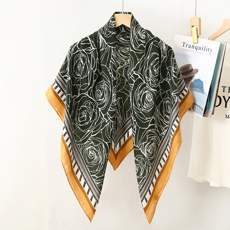 Женский модный дизайн хлопковый шарф с принтом розы многофункциональный