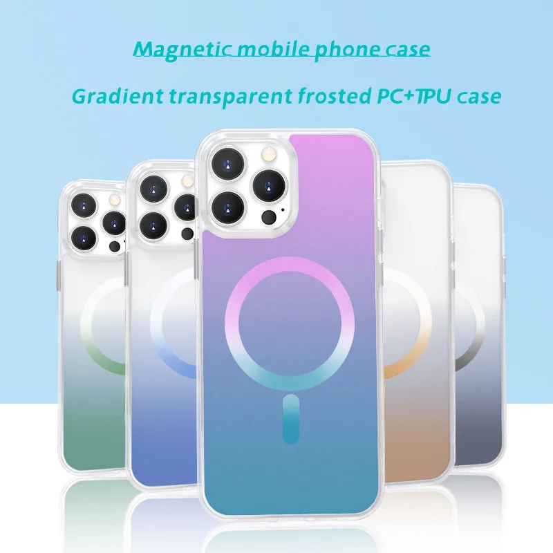 

Роскошный Матовый градиентный Прозрачный чехол для телефона iPhone 12 13 Pro Max, чехлы с защитой от падения Magsafe, магнитный прозрачный чехол из поликарбоната и ТПУ