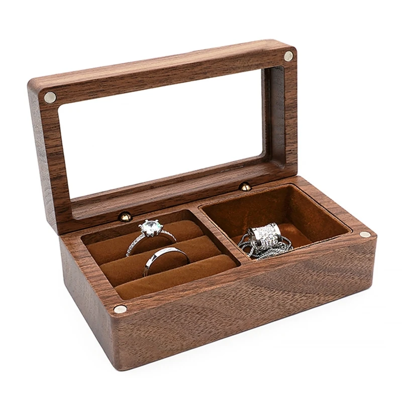 

Multifunctional Small Jewelry Organizer Display Wooden Ring Box Travel Case Soft Interior Holder Necklace Holder Gifts