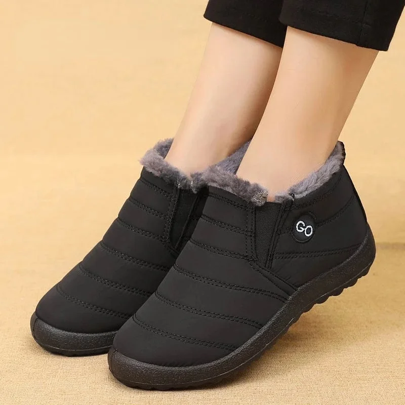 

Women Boots New Waterproof Slip-on Winter Ankle Boots Female Solid Casual Shoes Woman Warm Plush Botas Mujer
