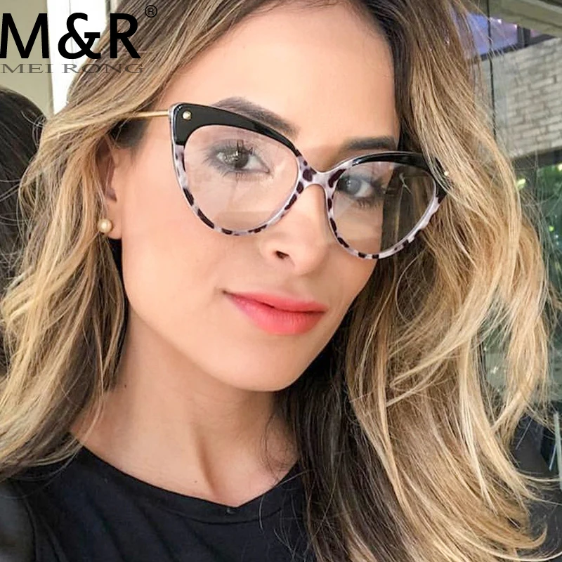 

Anti-blue Glasses Cat Eye Glasses Frames Plastic titanium Women Trending Rivet Styles Optical Fashion Computer Glasses