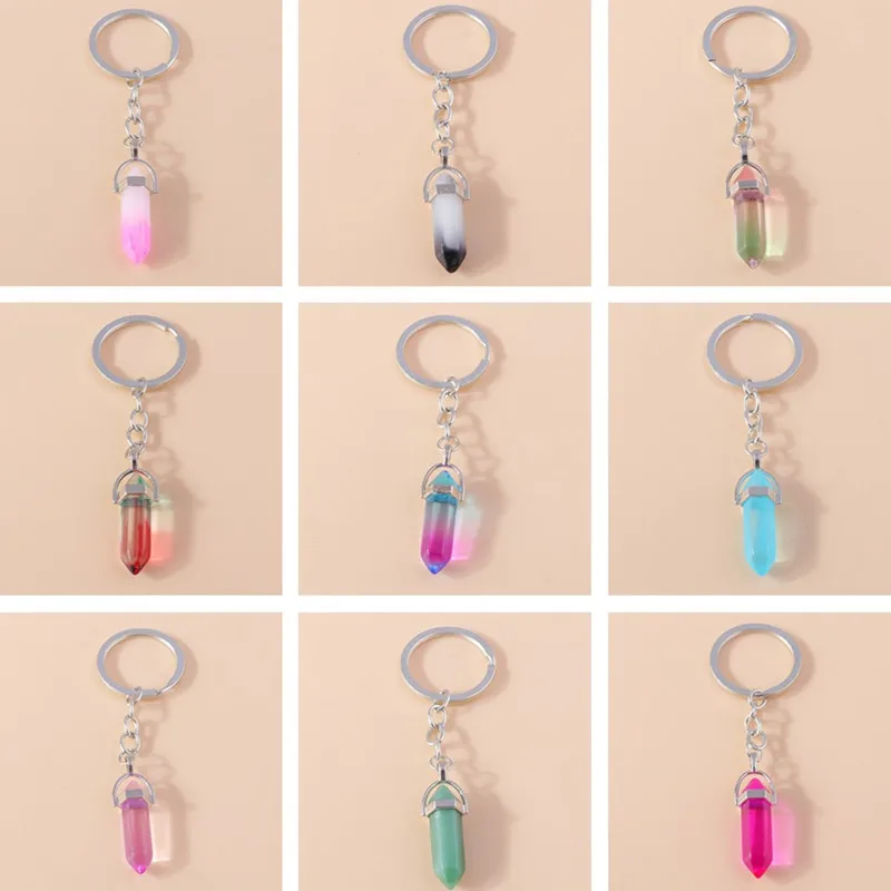 

Cute Colorful Natural Bullet Stone Keychains for Car Key Souvenir Gifts for Women Men Handbag Pendants Keyrings DIY Accessories