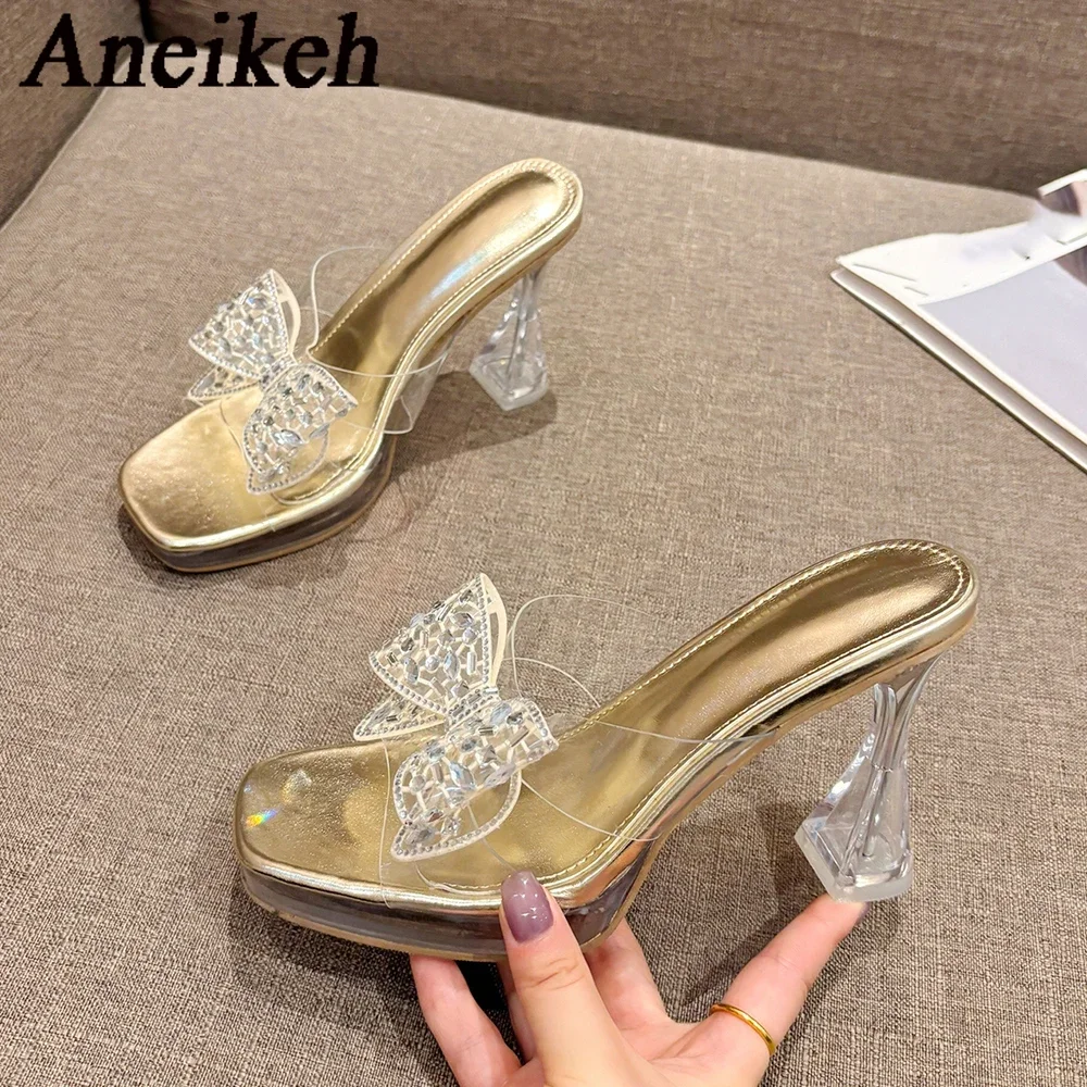 Aneikeh/2020 летние прозрачные тапочки с кристаллами женская обувь на платформе
