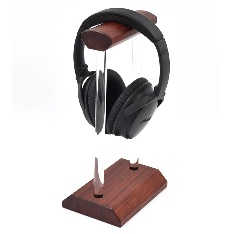 

Wooden Headphones Stand Rosewood Headset Holder Bracket with Crystal Glass Cylinder Anti-slip Pad Gaming Earphone Accessories