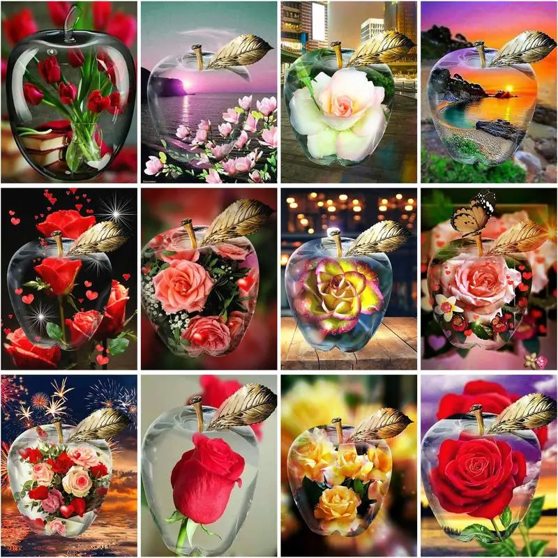 

CHENISTORY Acrylic Painting By Numbers For Handiwork Picture Drawing Apples Flower Creative Coloring By Numbers Home Decoration